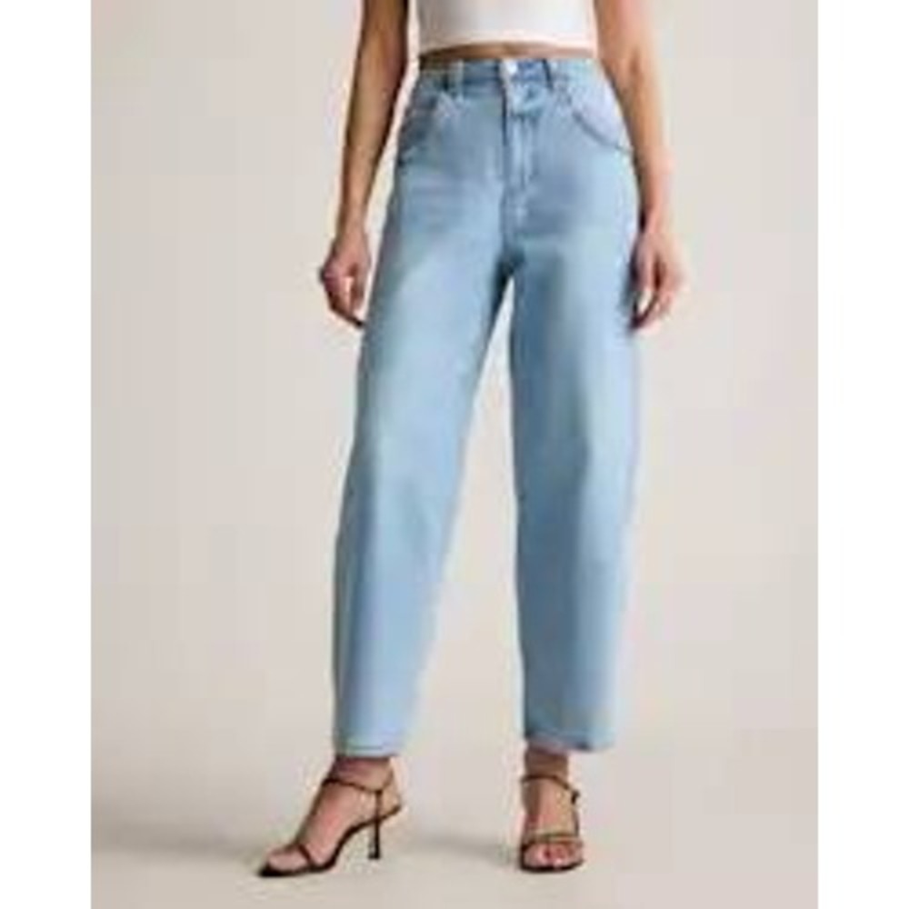 Quince Bella Stretch Barrel Jeans 28 Cool Blue Organic Cotton Lyocell High Rise